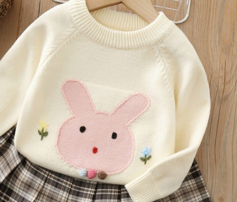 Girls' crew neck sweater  autumn new collection - little girl's cartoon two-piece set, girls' jk uniform set