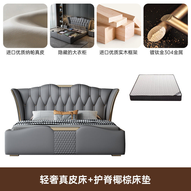 Genuine leather bed italianaccessible luxury master bedroom 1.8m double bed 1.5mcasual 2m leather soft-packed storage bed