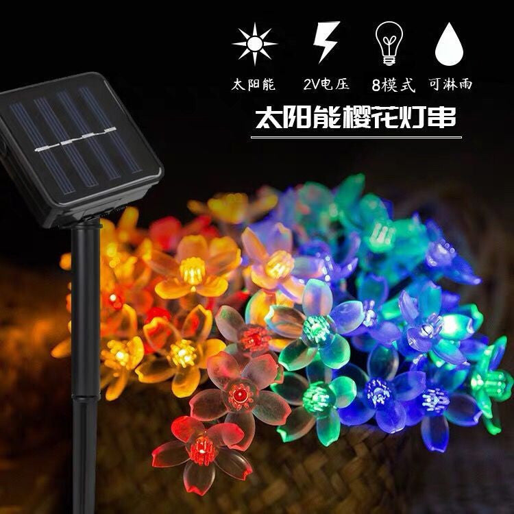 LED solar light string outdoor flower shape flashing light Christmas garden decoration simulation peach blossom light string wholesale