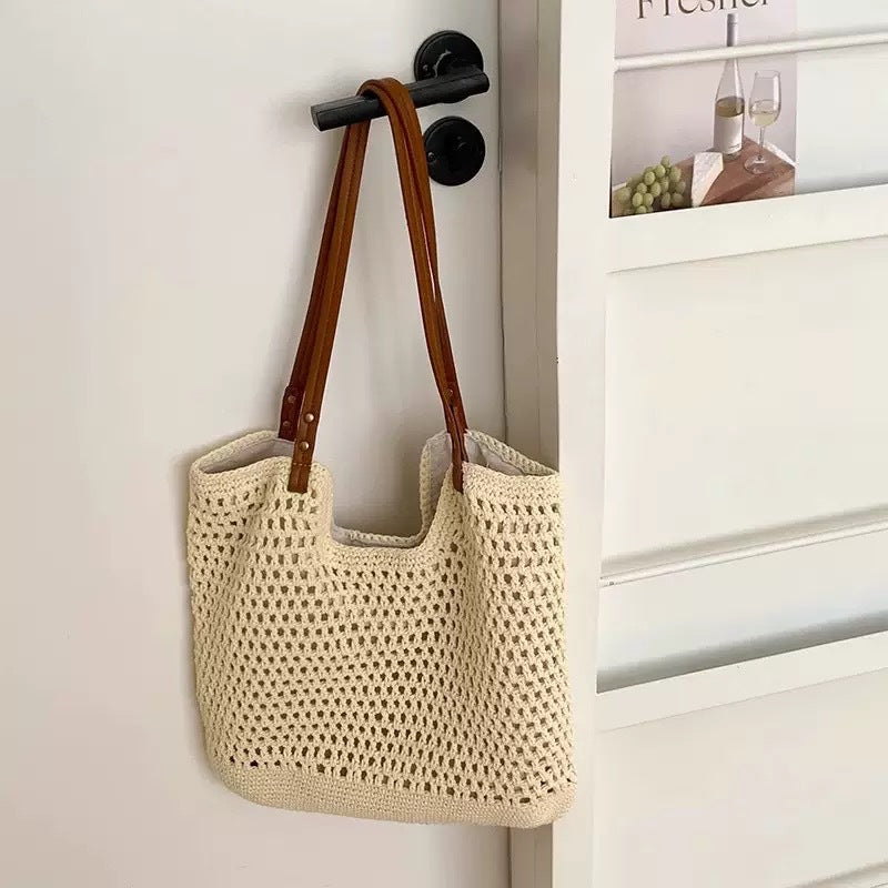 Shoulder cotton rope woven bag vacation seaside summer beach bag Internet celebrity foreign style Korean version small fresh versatile small bag