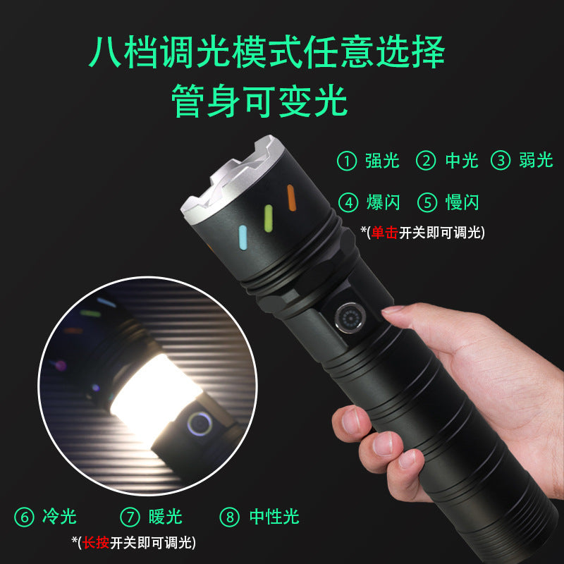 Cross-border new white laser strong light flashlight Type-C charging multi-function outdoor camping light LED flashlight