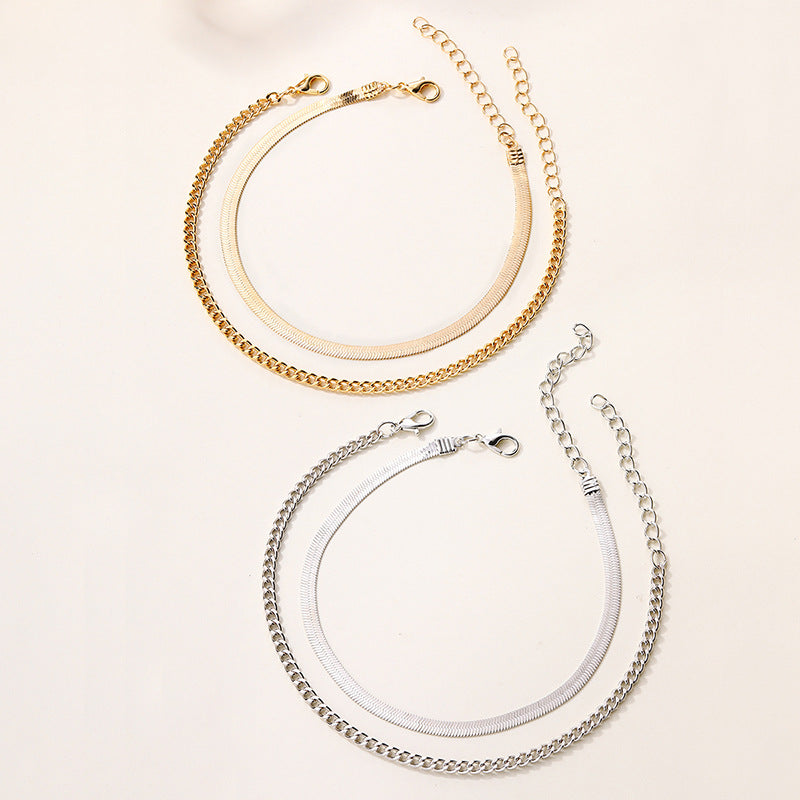 Wholesale alloy double-layer anklets - new european and american style chunky chain jewelry - high-end anklets for women