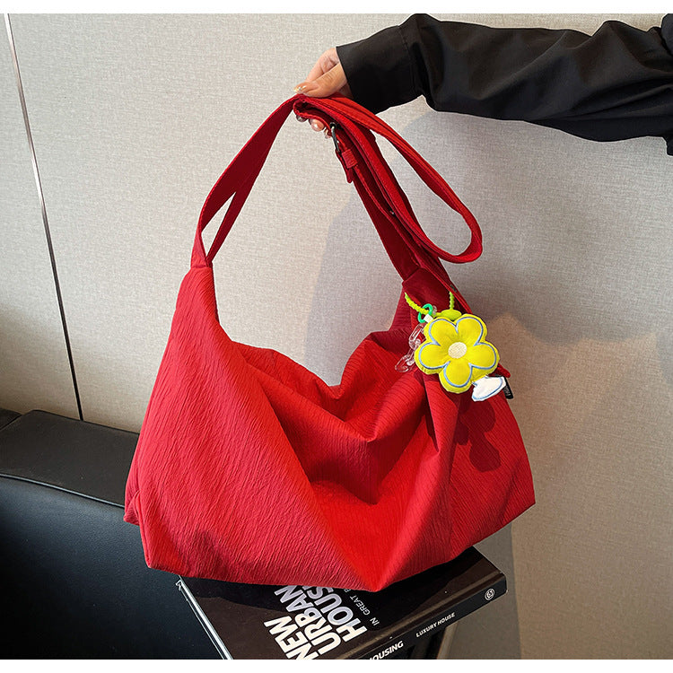 Cross-border 2025 spring solid color handbag women's large-capacity cloth bag simple underarm bag handbag new shoulder bag