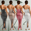 C7193 cross-border   fashion women's hotfix rhinestone sexy cami bodycon mini dress