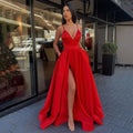 summer new european and american style sexy slim-fit camisole dress deep v slit banquet evening gown