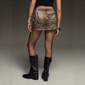 satin leopard print sexy retro fashion slim-fit chinese style frog button slit mini skirt