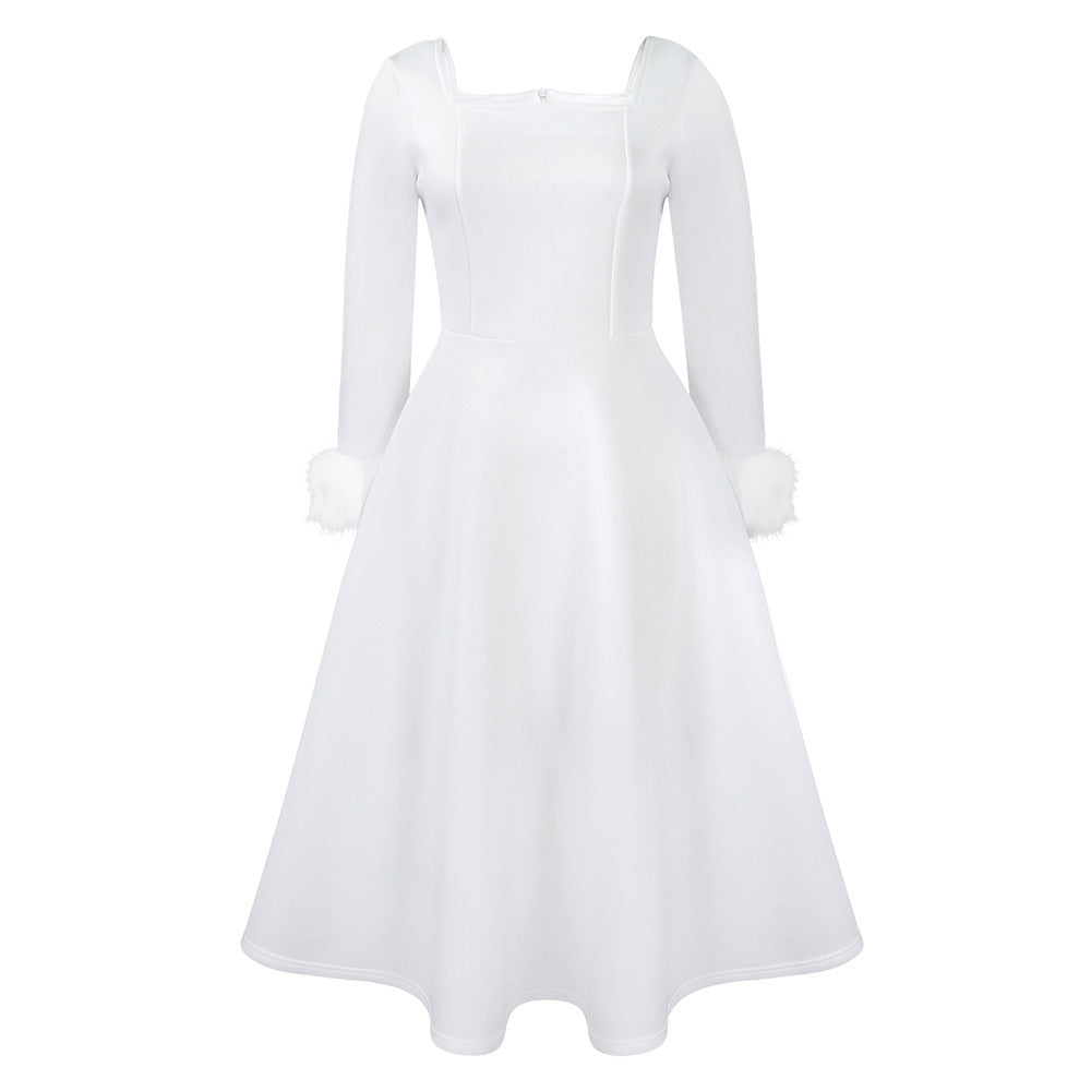 D451 party dress independent station winter elegant elegance fur decoration large skirt dress african dress