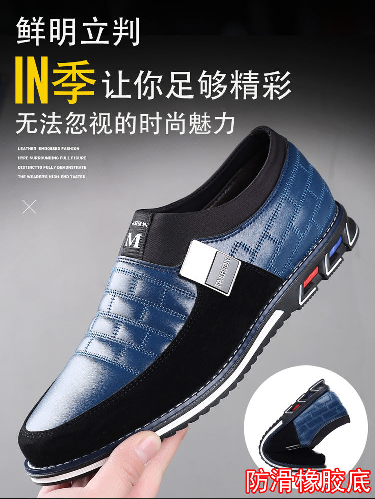 New men's round-toe casual leather shoes, korean style youth lace-up trendy shoes, breathable single shoes, cross-border plus size men's footwear