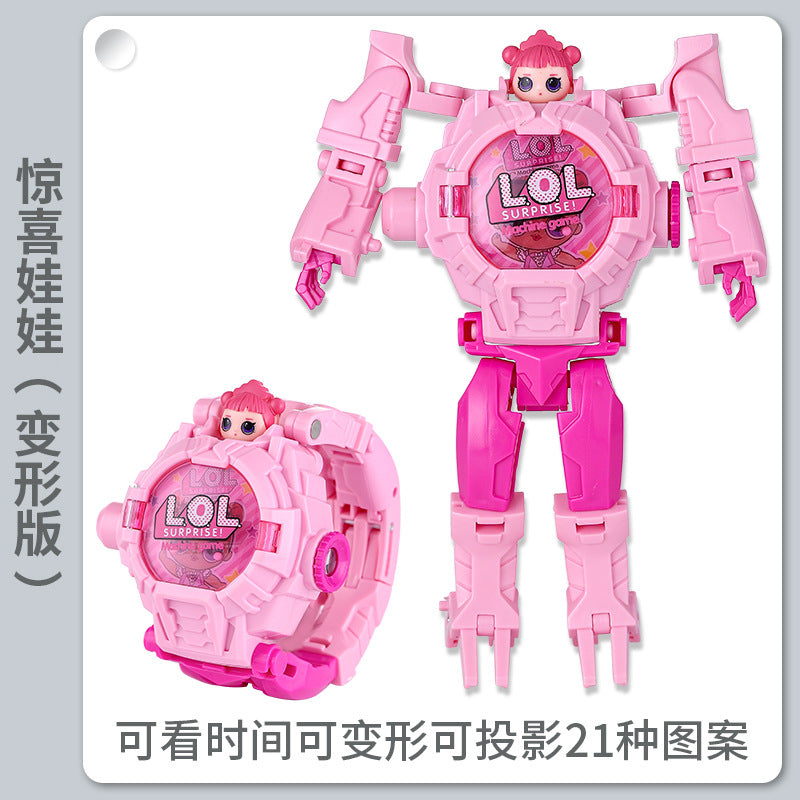 Kids' electronic watch projector transforming toy watch - creative gift for elementary school students - robot educational luminous watch