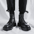 Popular martin boots for men, high-top trendy spring & fall british style, retro mid-top leather shoes, heightening black leather boots