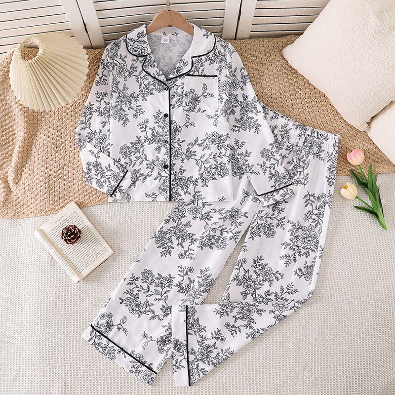 girls' spring/summer new arrival: elegant printed long-sleeve shirt and wide-leg pants two-piece set - perfect for loungewear or casual wear