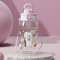 Cartoon cute high-capacity kids' straw water bottle - perfect for school with shoulder strap and carry loop - portable summer water bottle
