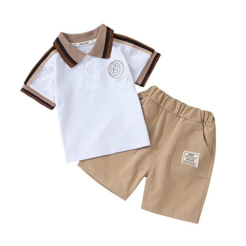 summer children's clothing: kids' short-sleeve polo shirt + t-shirt shorts 2-piece set, trendy wholesale for toddlers and young children