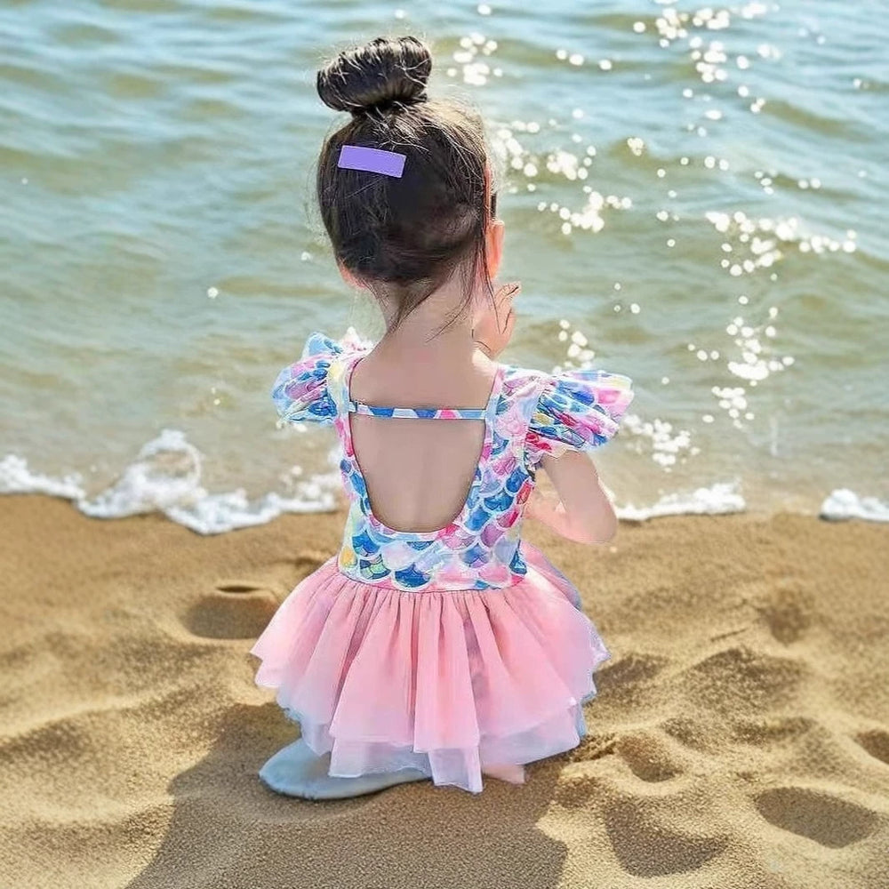 Baby girl swimsuit cute summer kids floral print swimwear toddler & child stylish open back quick-dry swimsuit
