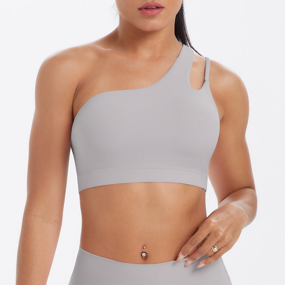 New arrival cross-border patchwork double-sided nylon brushed one-shoulder beautiful back sports intimates running fitness yoga wear vest for women