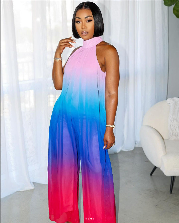 Amazon fashion women's sleeveless halter gradient loose jumpsuit - new summer  collection (us & europe)