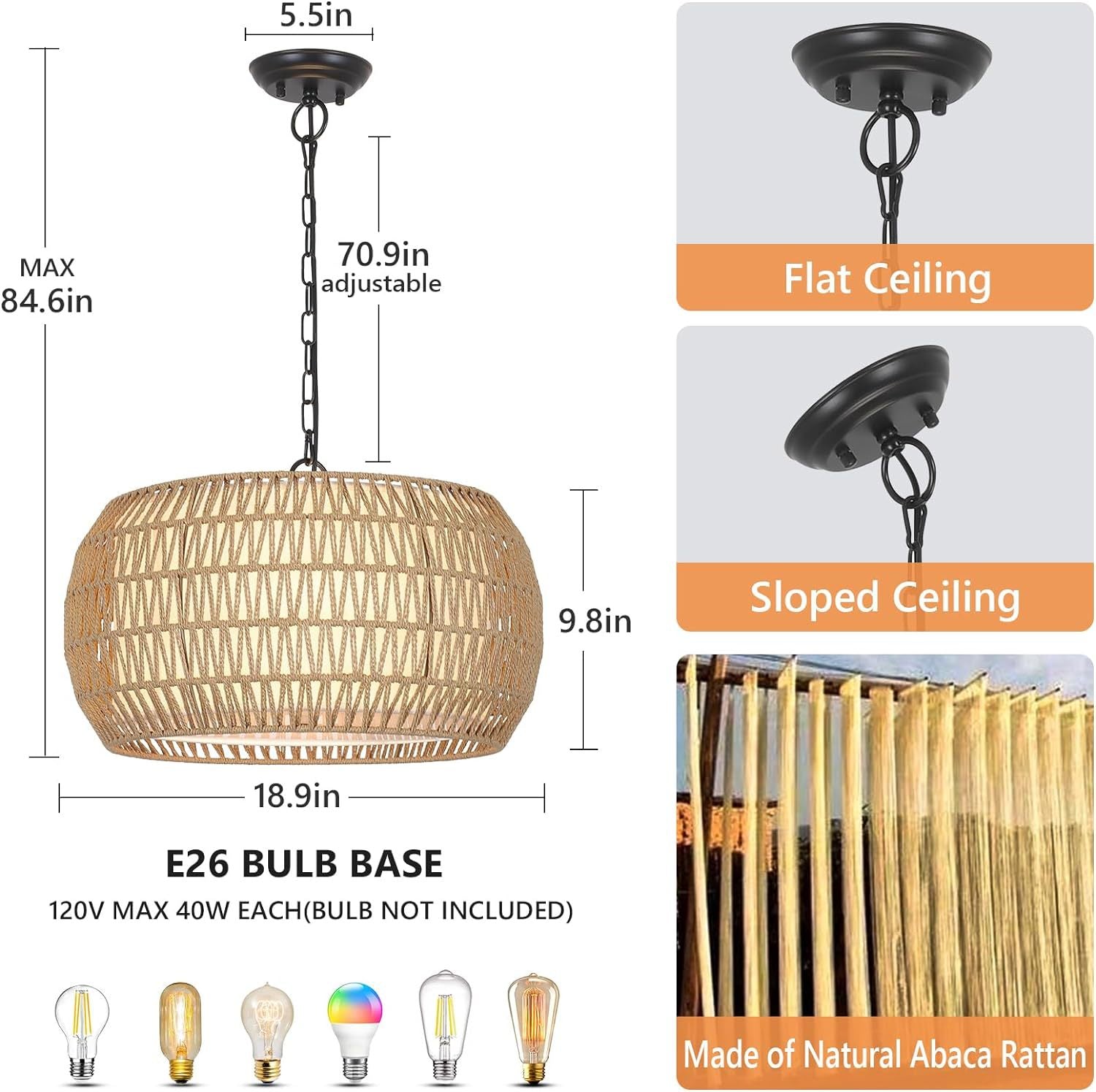 Cross-border  American wrought iron rattan chandelier country style hand-woven restaurant bohemian style chandelier