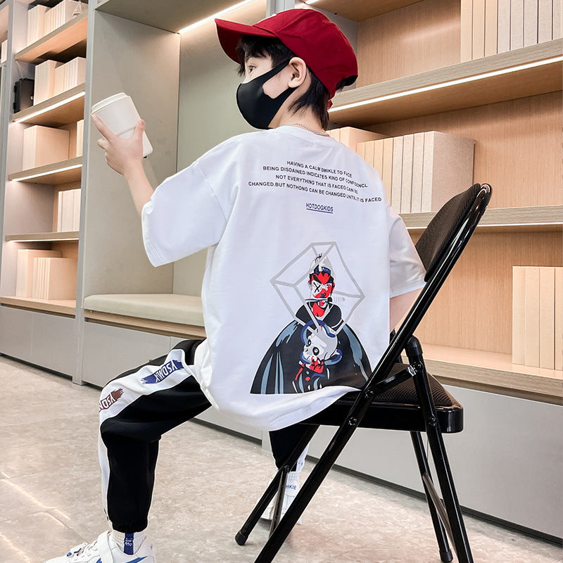 Boys' summer outfit set  new style, middle to big kids, boys' student summer short-sleeve fashionable korean style trendy children's clothing
