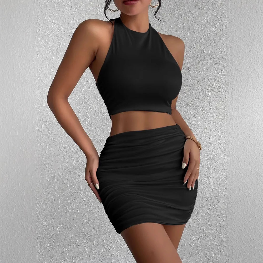2025 european and american cross-border summer new sexy bodycon set sleeveless halter tube top fashionable elegant women's vest