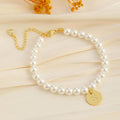 Amazon gold 26 letter coin pendant bracelet imitation pearl beaded bracelet women's bridesmaid gift jewelry