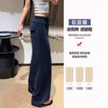 Navy blue wide-leg pants for women - autumn collection, lightweight high-waisted, drapey, slimming, loose fit, straight leg, casual sweatpants/sports pants (suitable for summer)