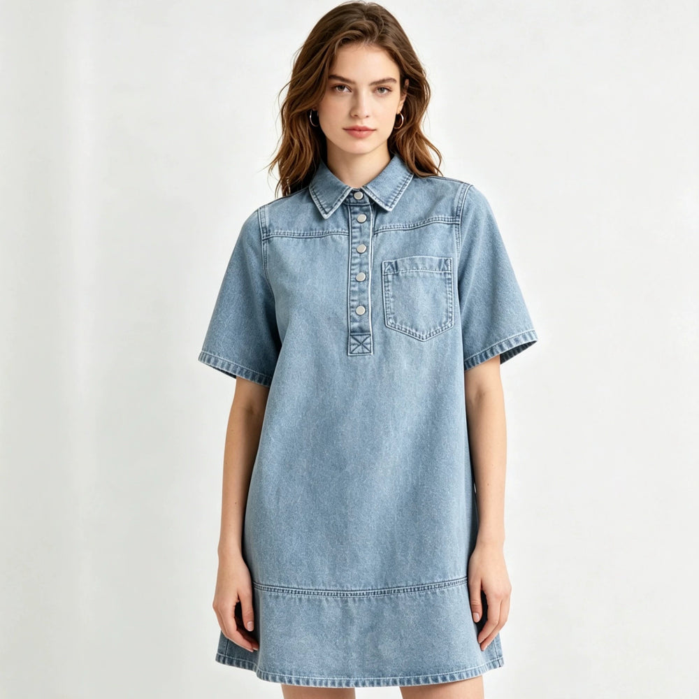 foreign trade new arrivalsummernew arrival denim dress lapel thin short-sleeved loose shirt casual style