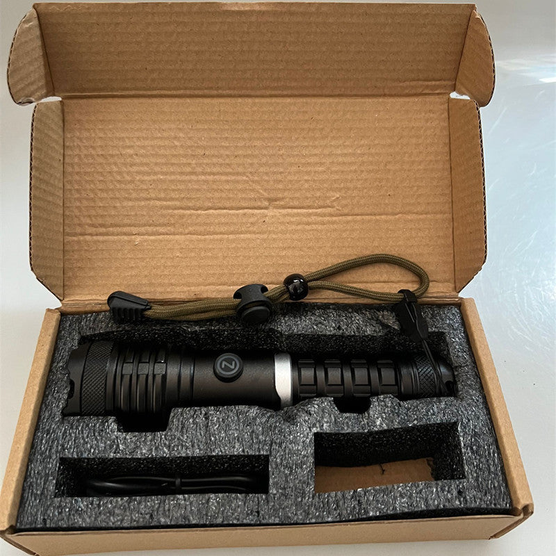 Cross-border new XHP-160 strong light Type-c charging port power display output telescopic zoom LED flashlight