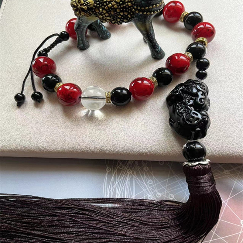 Car pendant car pixiu gear hanging transfer beads imitation obsidian car pendant rearview mirror decoration supplies