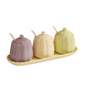 Creamy, instagram-worthy ceramic spice jar set. stylish, three-tone mixed spice jars for kitchen essentials. salt shakers available wholesale