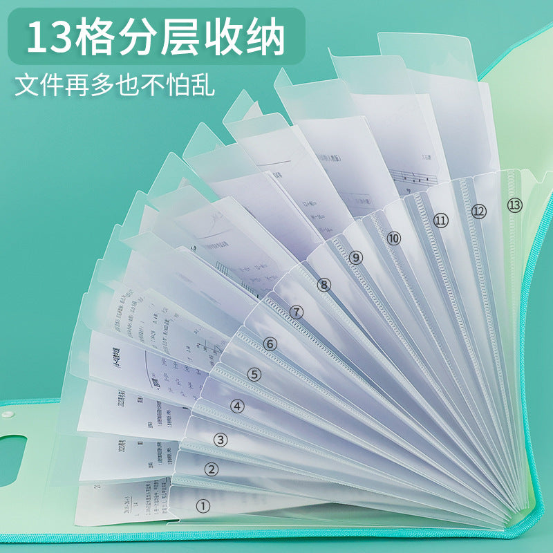 Portable organ bag, folder, vertical, multi-layer test paper holder storage bag for students, 13-grid paper storage and organization bag.