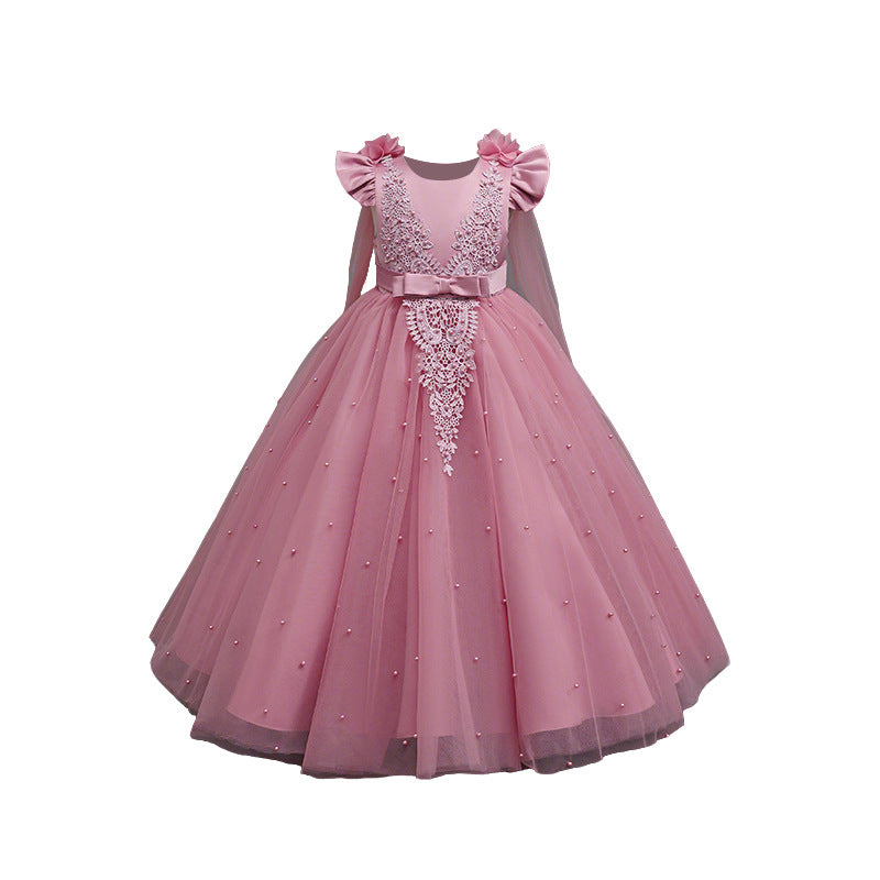 foreign trade girl's dress shawl tulle  new flower girl wedding dress small flying sleeves kids princess dress in stock