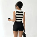 european and american cross-border color block striped slim-fit stretchy cropped sexy crew neck versatile sleeveless knitted vest sweater