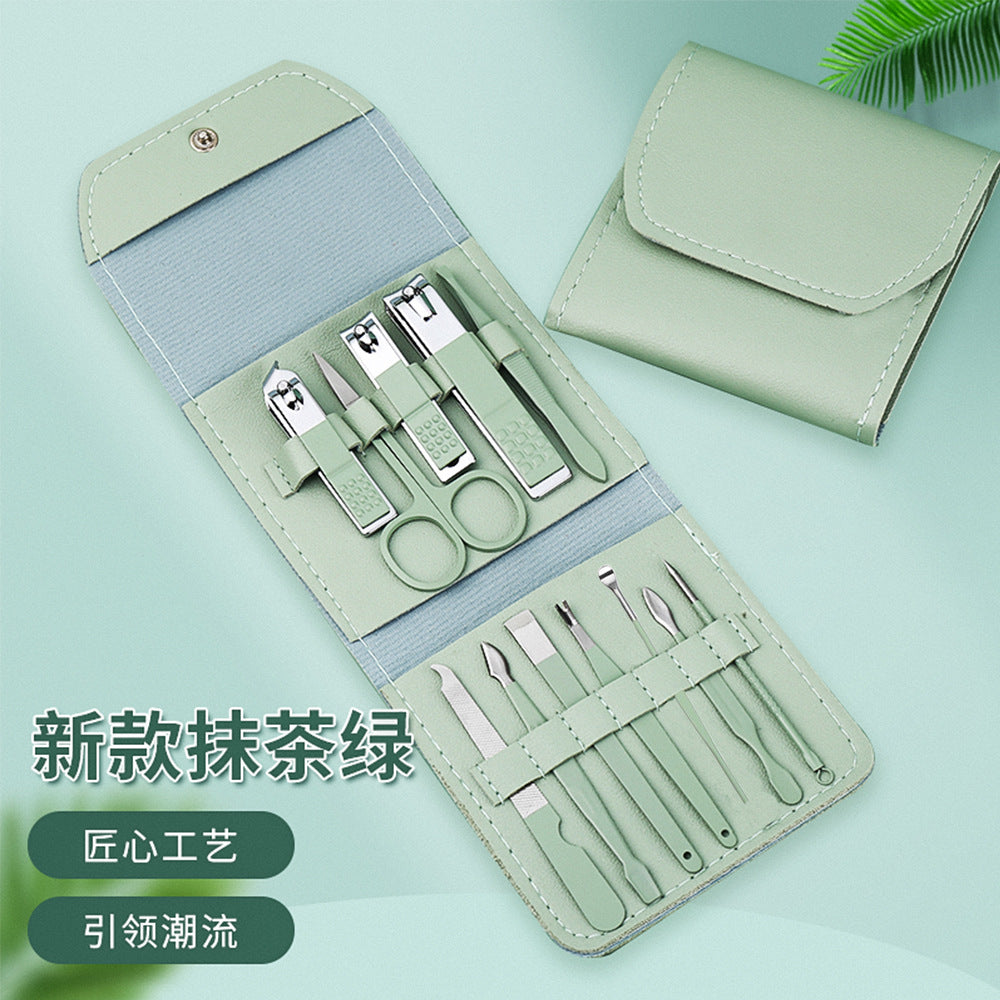 New green stainless steel nail clipper pedicure knife set manicure tool full set nail scissors set nail clippers wholesale
