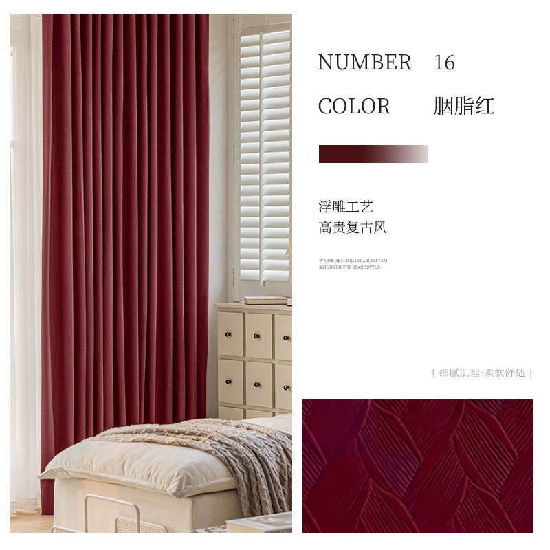 French retro green wheat ear velvet blackout curtains for living room and bedroom, thickened curtain fabric, shaoxing curtain wholesale