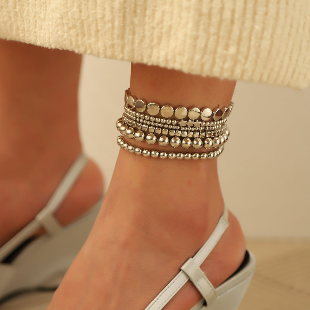 Stackable anklet set wholesale - european & american style, alloy geometric beaded anklets for women, unique heart & cross charms jewelry
