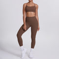 New arrival cross-border fashion double-sided nylon beautiful back tight cross sports yoga suit running fitness two-piece set