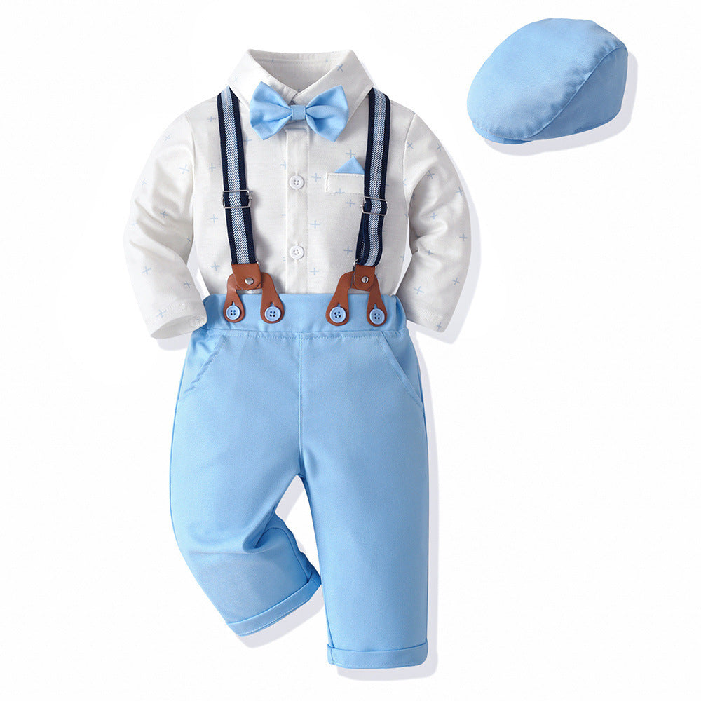 Baby boy triangle romper khaki suspender suit master handsome birthday party clothes boy's first birthday dress