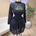 European and american cross-border women's fashion:  spring new arrival - solid color long sleeve stand collar sheer waist ruched mini dress