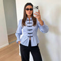 cross-border fashionable striped button-down shirt with ruffle sleeves and cinched waist – versatile style for us and european export