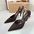 Za's 2025 new women's low-heel elegant court shoes, closed-toe pumps with ankle strap, mesh brown