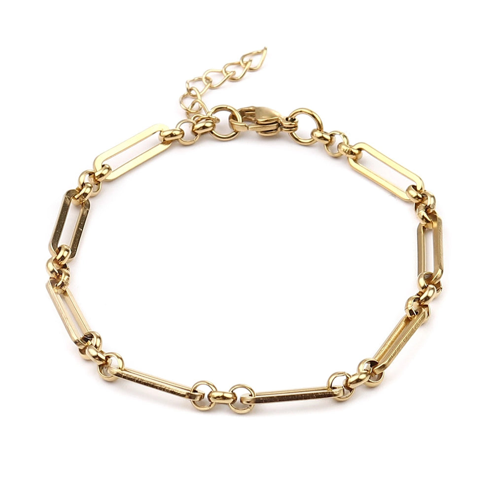New stainless steel handmade bracelet for men and women, gold-tone oval adjustable metal chain bracelet