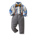 Kids' formal wear: spring/autumn preppy overalls, boys' long-sleeve plaid shirt set, baby's first birthday photography outfit