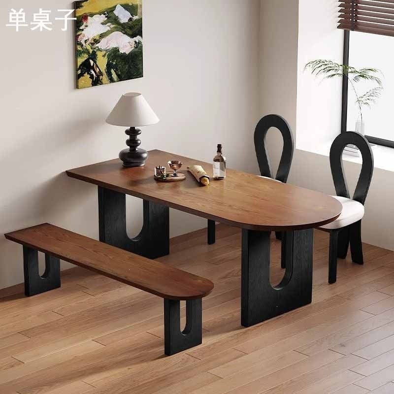 French medieval style solid wood island dining table and chairs for home small apartment wall-mounted semi-circular dining table negotiation reception long table
