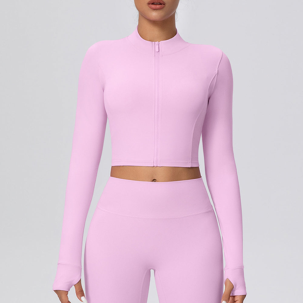 Short zippered outdoor running sports yoga outwearslimming look fitness long sleevesoutwear cloud-like quick-drying yoga clothes for women