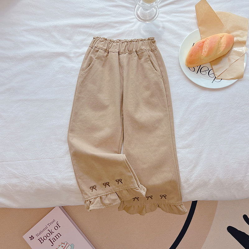 Girls' autumn  new fashion casual pants, korean style loose and stylish fresh printed wide-leg trousers for baby girls
