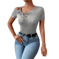 spring/summer new arrival: cross-border european and american style fashionable minimalist t-shirt - asymmetrical slant neck cropped top