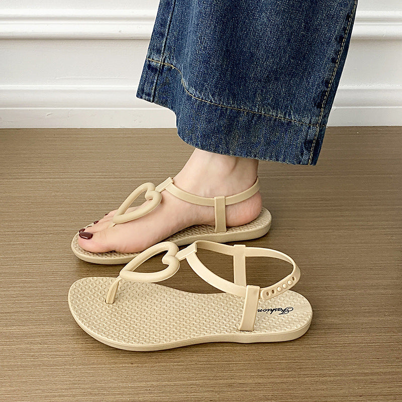 new arrival women's summer outwear non-slip heartflats beach one-piece flip-flop women's sandals