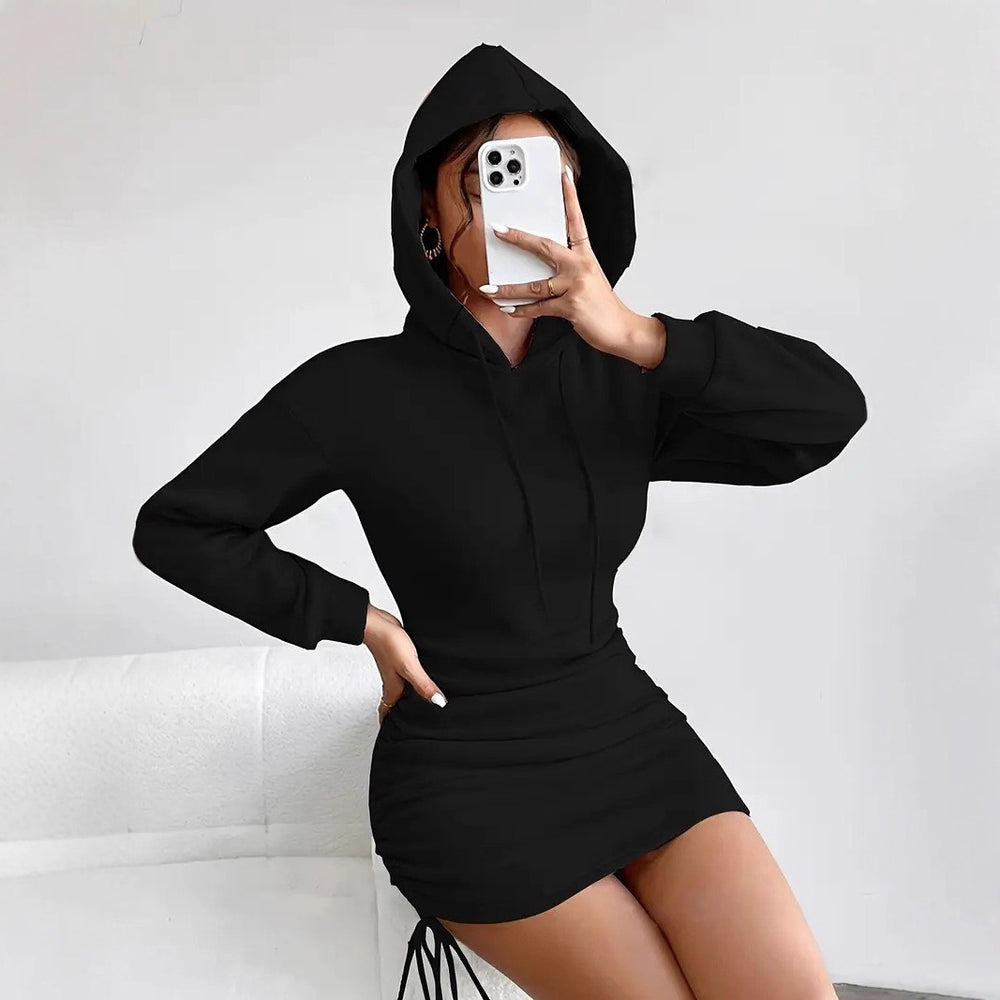fashionexportfall and winternew arrivalhoodedlong sleevessweatshirt hip-hugging dressk-style