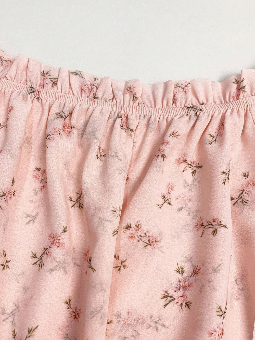 fashion  summer new pink floral off-the-shoulder top, bardot neck bubble sleeve chiffon blouse