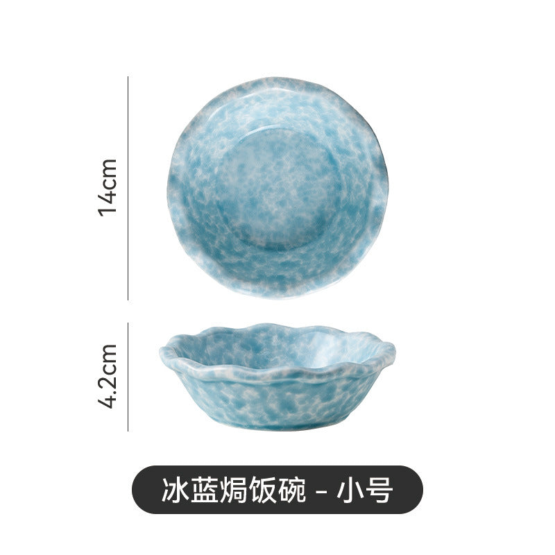 Japanese-style creative fruit & vegetable dessert salad bowl - microwave safe rice bowl - solid color ceramic with lace trim
